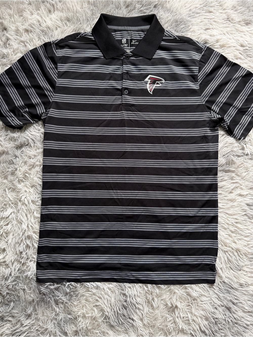 Nike Black and Gray Striped Polo with Atlanta Falcons Logo